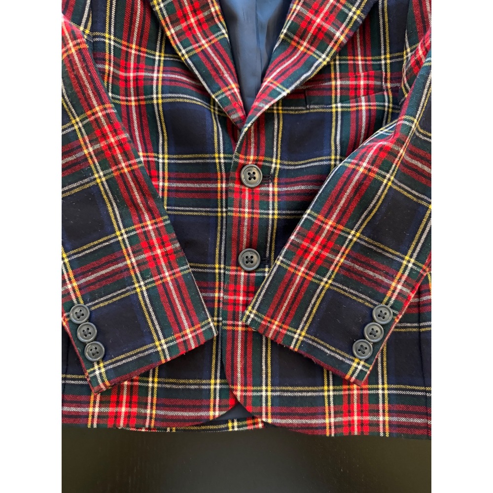 Janie and Jack Toddler Tartan Blazer Boys Size 3 Navy Plaid Two-Button Jacket - Picture 7 of 10